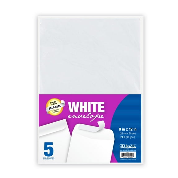 BAZIC White Catalog Mailing Envelope 9" x 12" Self Seal Envelopes, 240-Count
