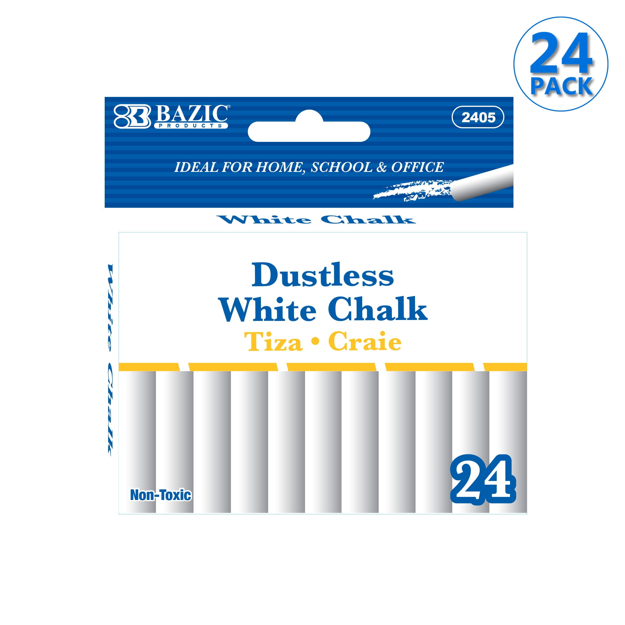 BAZIC 12 Color & 12 White Chalk w/ Eraser Set Bazic Products