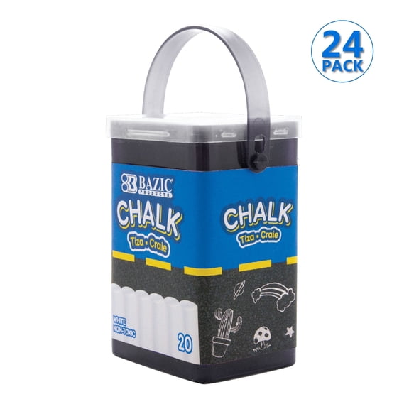 BAZIC White Chalk, Standard Size Blackboard Chalkboard Chalks, Great Game Activity (20/Bucket), 24-Buckets