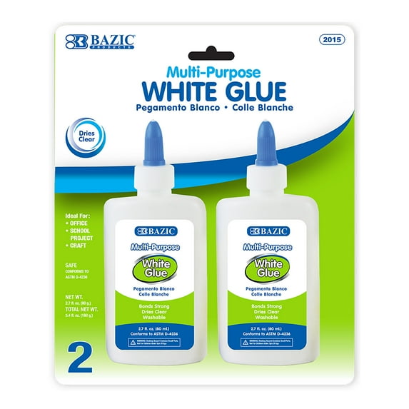 BAZIC White Glue 2.7Oz (80mL), Adhesive Bond Slime Making (2/Pack), 1-Pack