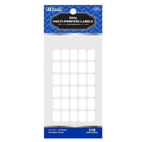 BAZIC White Multipurpose Labels, 1/2 x 3/4 In, 510 Ct
