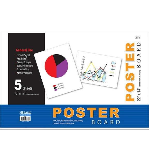 BAZIC White Poster Board 22" X 14", For School Craft, (3/Pack), 48-Pack
