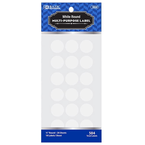 BAZIC White Round Label 3/4" Labels for File Folder (504/Pack), 1-Pack