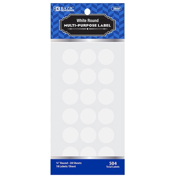 BAZIC White Round Label 3/4" Labels for File Folder (504/Pack), 1-Pack