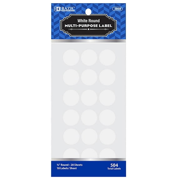 BAZIC White Round Label 3/4" Labels for File Folder (504/Pack), 24-Packs