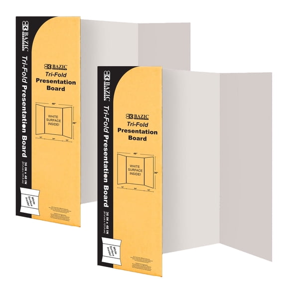 BAZIC White Tri-Fold Presentation Corrugated Display Board 36" x 48", 2-Pack
