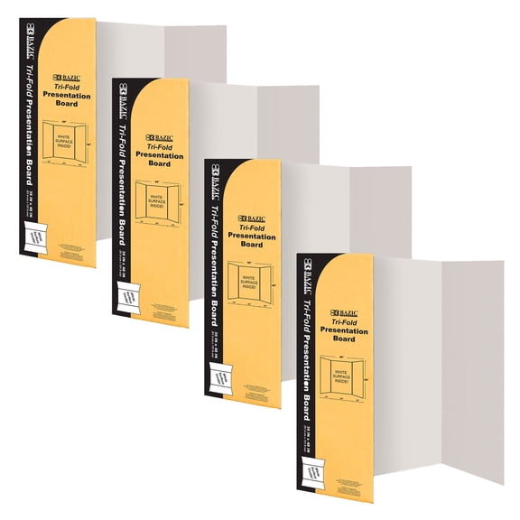 BAZIC White Tri-Fold Presentation Corrugated Display Board 36" x 48", 4-Pack