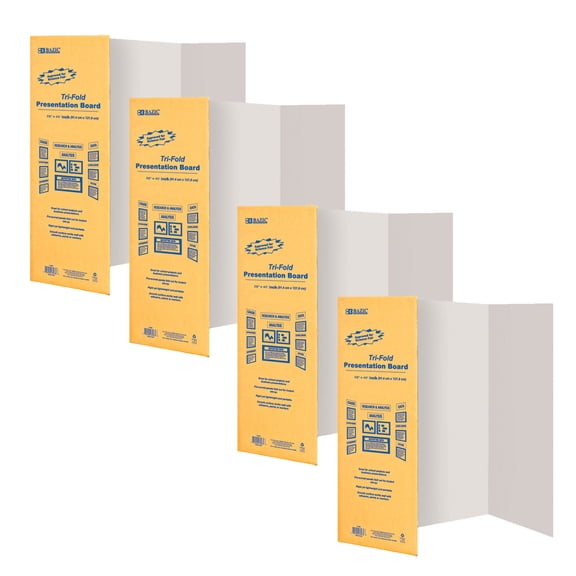 BAZIC White Trifold Presentation Corrugated Display Board 28" x 40", 4-Pack