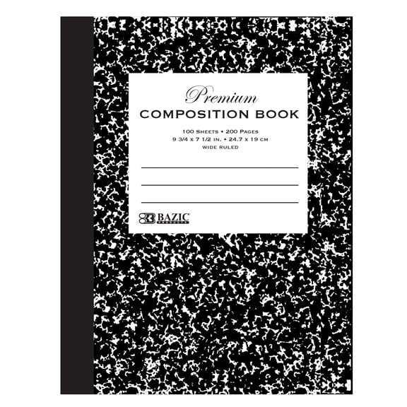 BAZIC Premium Black Marble Composition Notebook, Wide-Ruled, 100 Sheets
