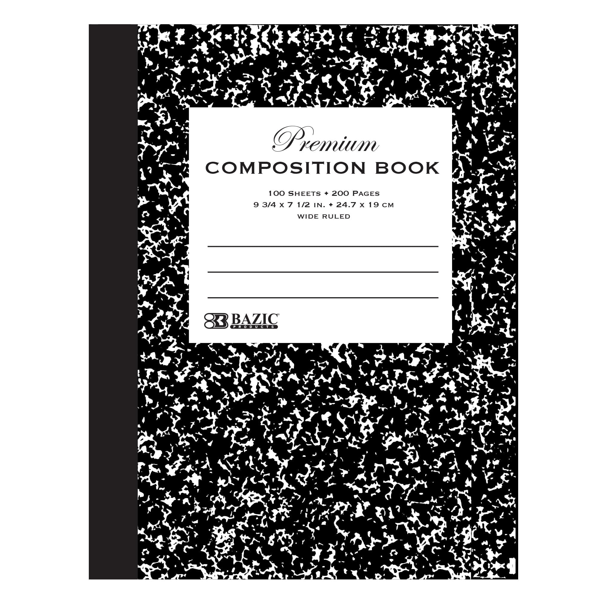 BAZIC Wide Ruled 100 Sheet, Premium Black Marble Composition book, 48-Pack
