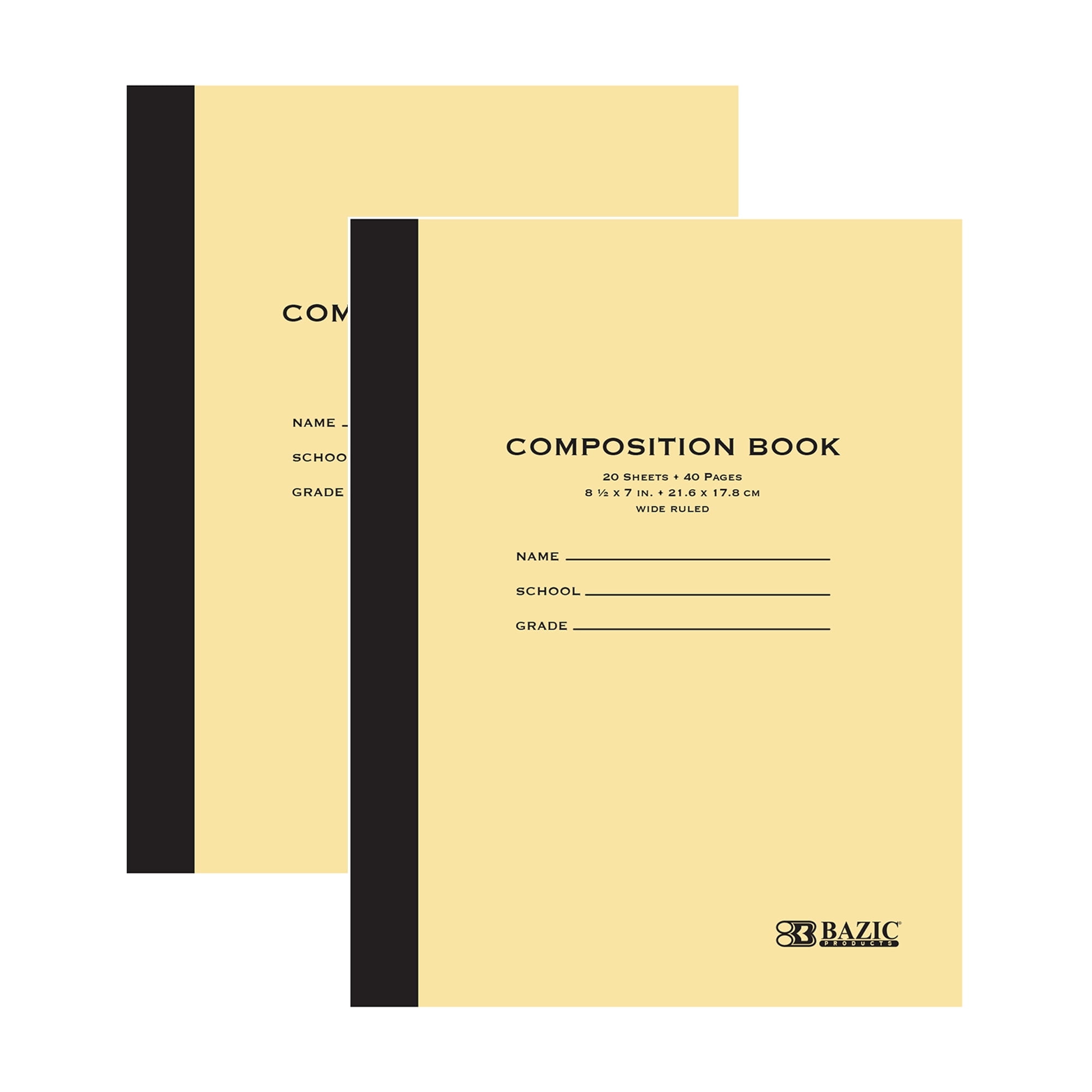 BAZIC Wide Ruled Composition Notebooks, 8.5"x7", Manila Cover, 20 ...