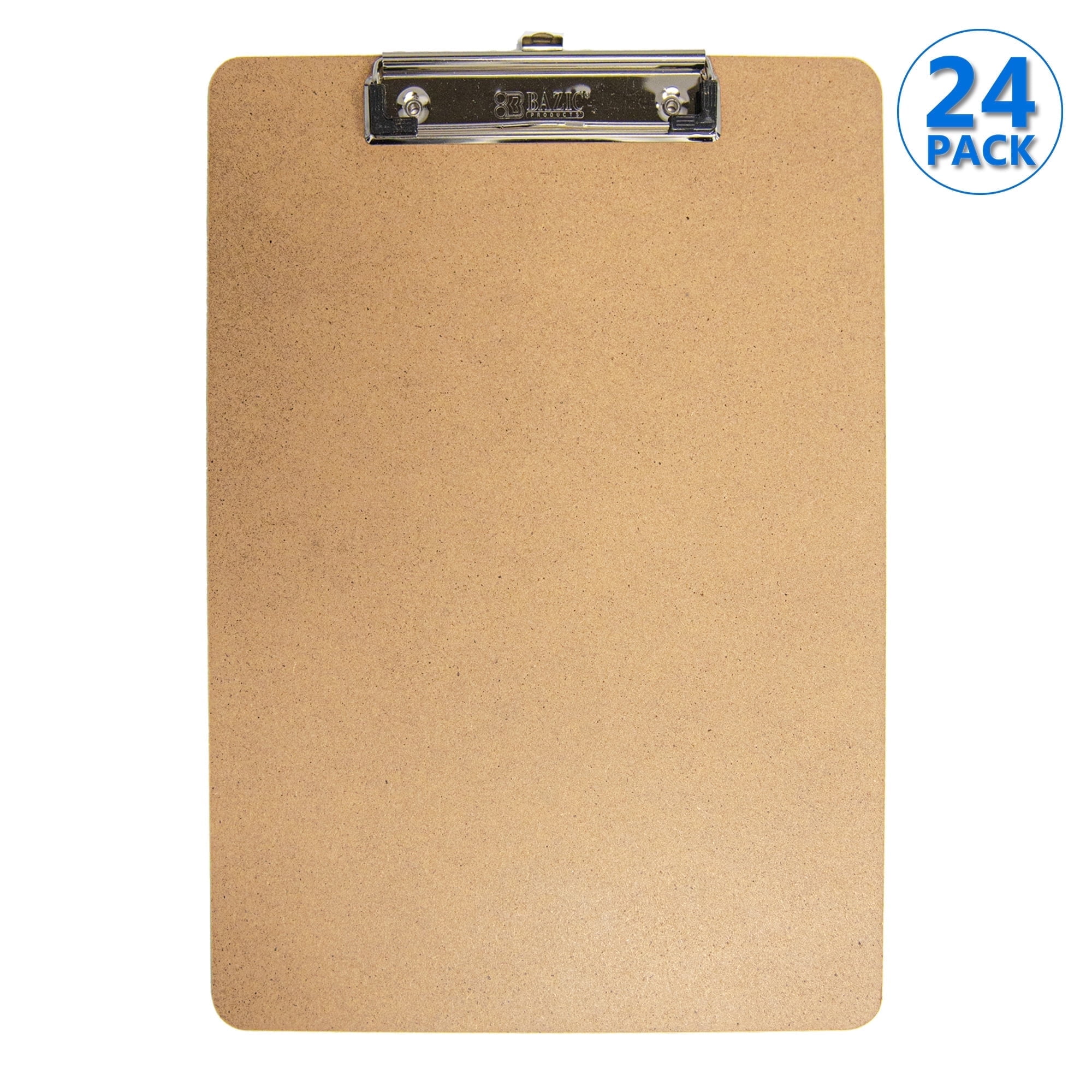 BAZIC Wood Clipboard 12.5" x 9" Low Profile Clip Hardboard, 24-Pack