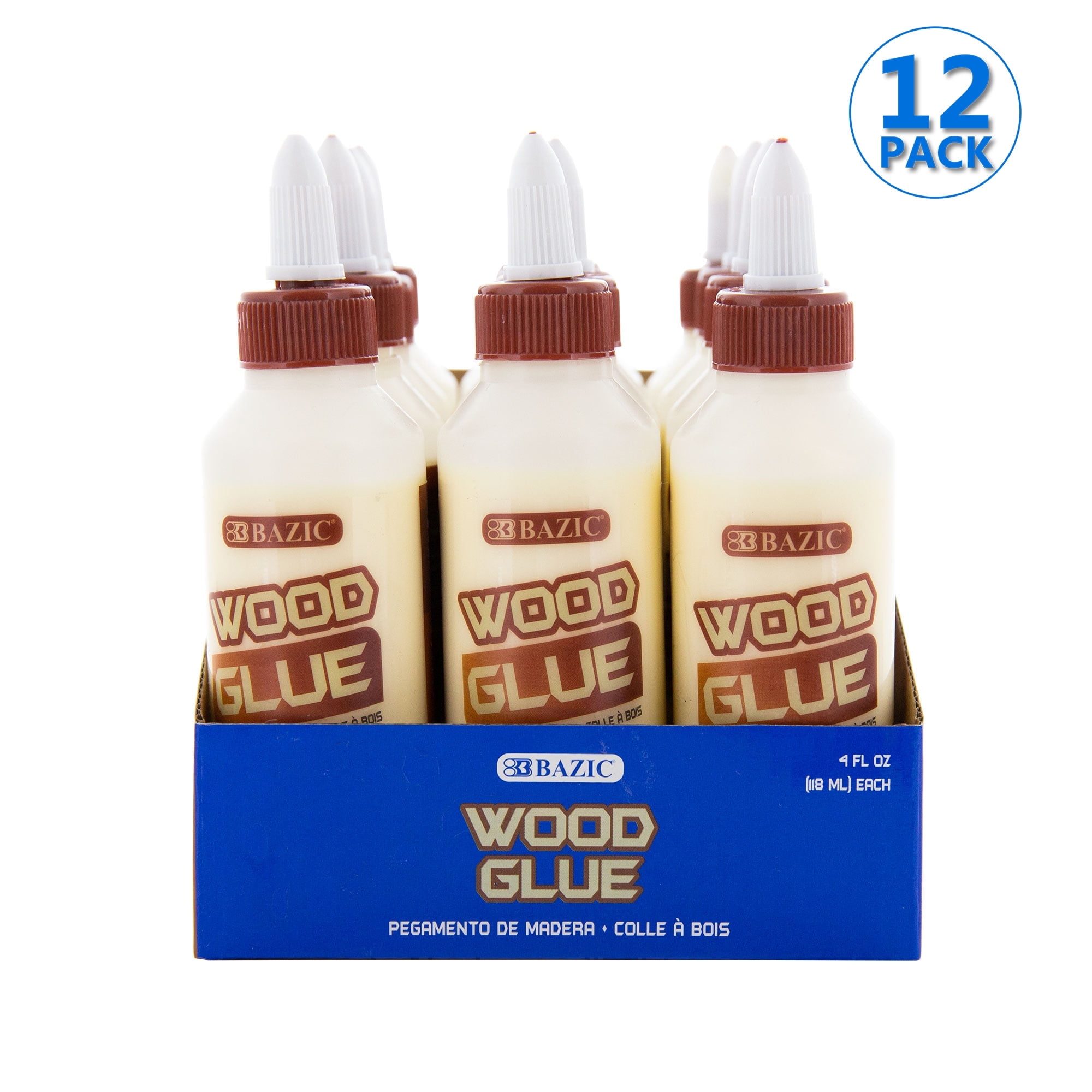 BAZIC Wood Glue 4Oz (118 mL), Natural Super Strong Bond Adhesive, 12-Pack