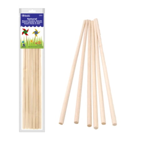 BAZIC Wooden Dowel Rods Wood Sticks, 3/8"x12" Natural Hardwood Stick, 6-Count