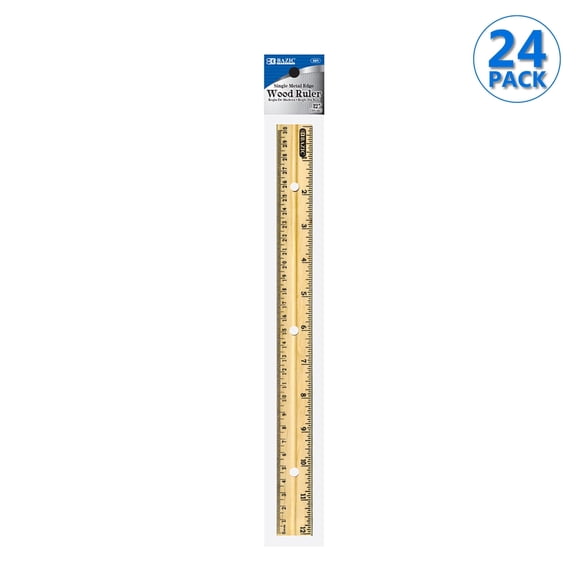 BAZIC Wooden Ruler 12" (30cm), Singel Metal Edge, School Supplies, 24-Pack