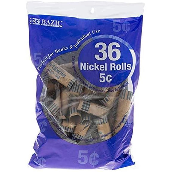 BAZIC Wrapper Rolls Tube, Nickels, Silver, 36 Count