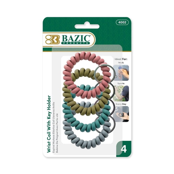 BAZIC Wrist Coil Wrist Band Key Chain, Key Ring Holder (5/Pack), 1-Pack