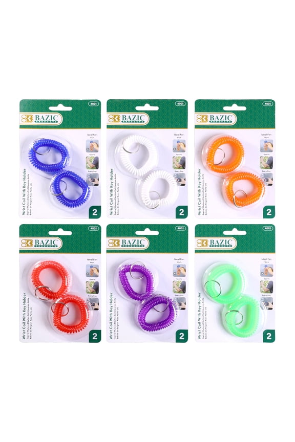 BAZIC Wrist Coil Wrist Key Chain, Wrist Band Key Ring (2/Pack), 24-Packs