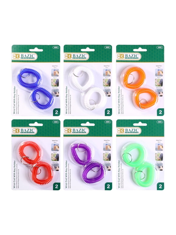 BAZIC Wrist Coil Keychains with Key Ring, 2 Pack