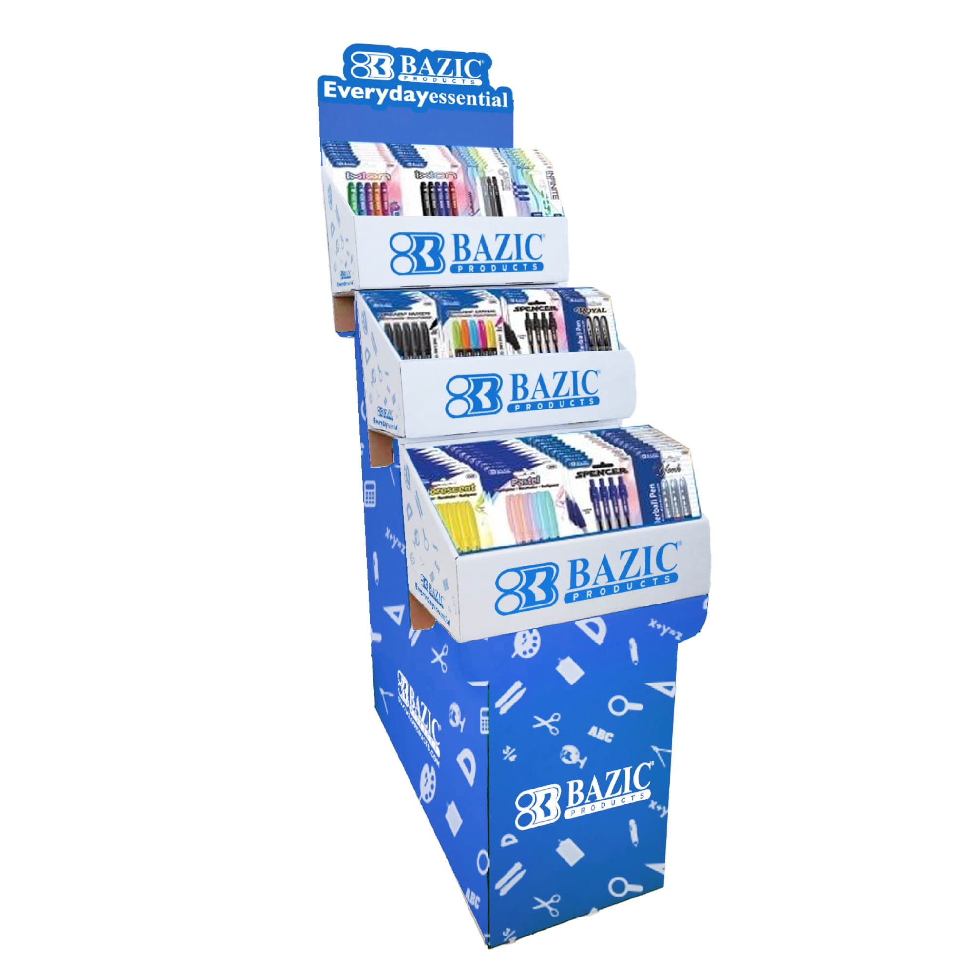 BAZIC Writing Instruments with Compact Floor Display, 157 Units Count, Markers Pens Highlighters Mechanical Pencils