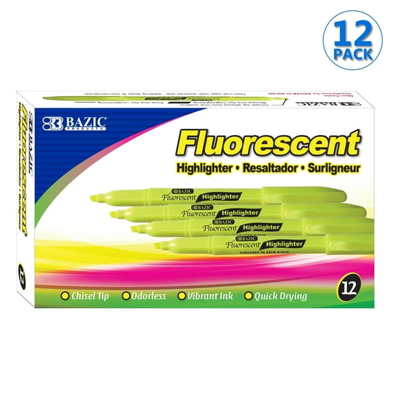 BAZIC Yellow Highlighter Chisel Tip Marker (12/Pack), Total 144-Count
