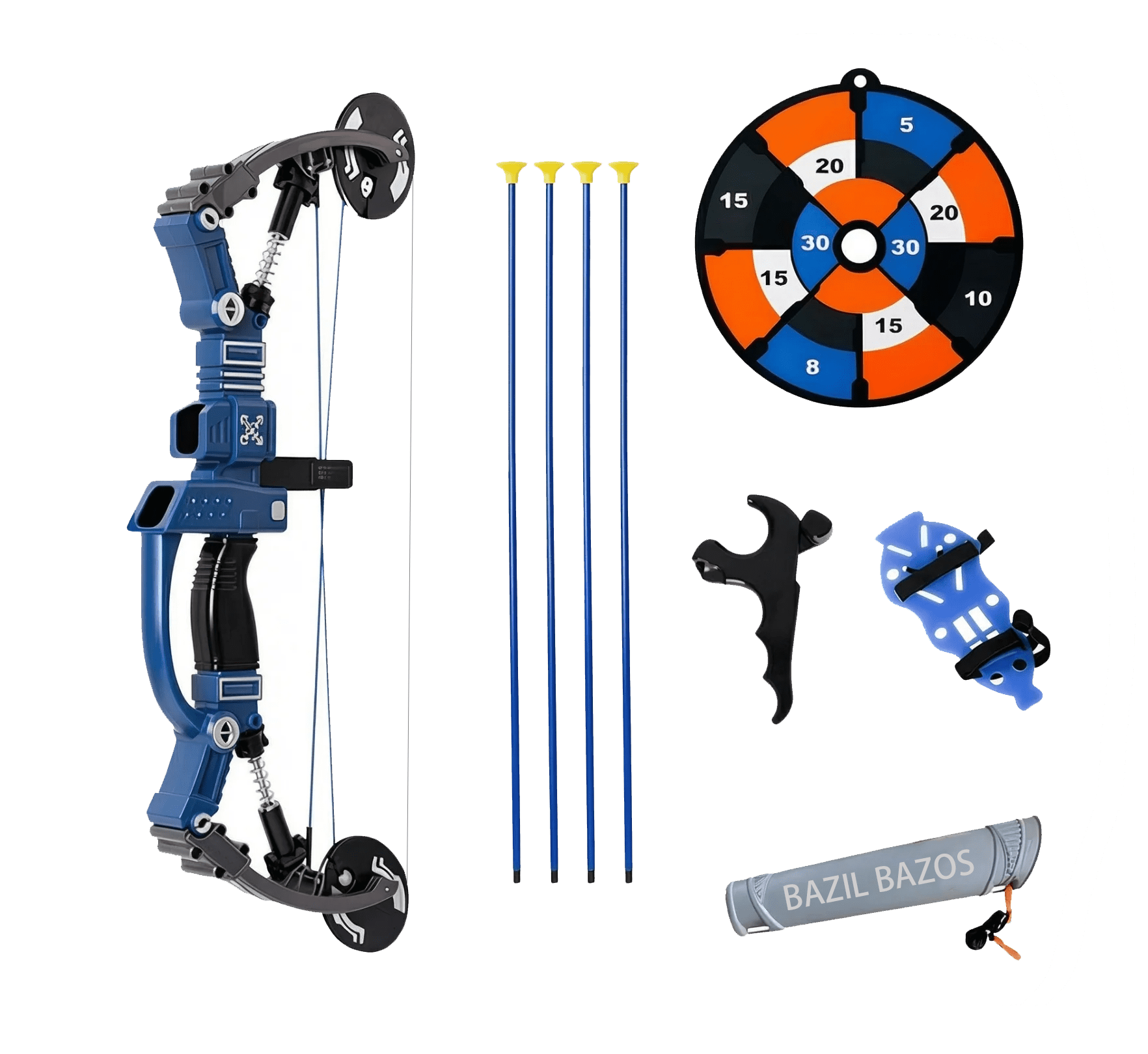 BAZIL BAZOS Youth Archery Training Set – Beginner Compound-Style Practice Bow with Safety Tip Arrows and Target for Outdoor Sport Use (Ages 12+)