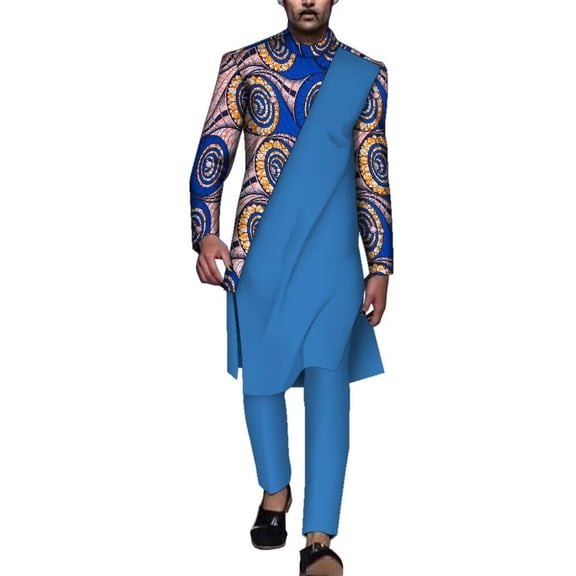 BAZINRICHE 2 pcs African Men Outfits Set Long Sleeve Dashiki Shirt and Pants set Mens Big and Tall Clothing