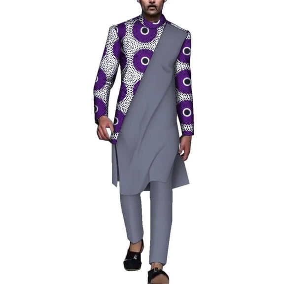 BAZINRICHE 2 pcs African Men Outfits Set Long Sleeve Dashiki Shirt and Pants set Mens Big and Tall Clothing
