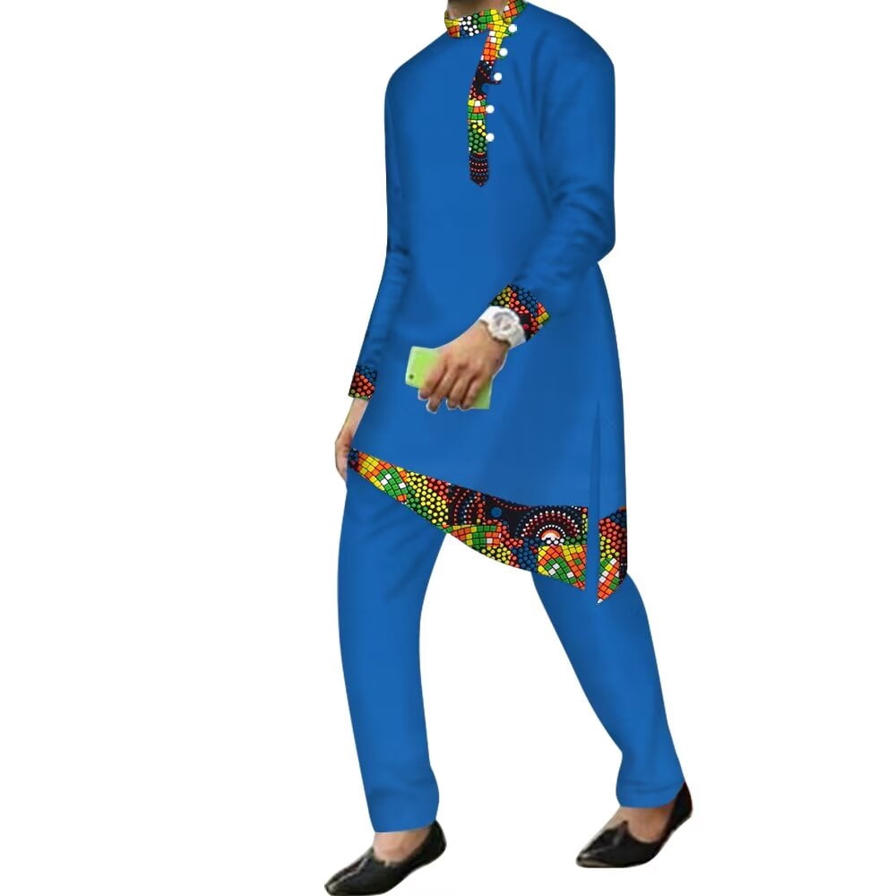 Bazinriche Top Shirt And Pant Trousers Suits Set African Men Party Clothes Short Sleeve Wyn943