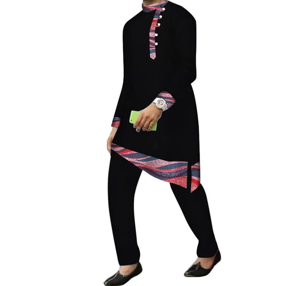 BAZINRICHE African Clothes for Men 2pcs Set Big and Tall Long Sleeve Shirt and Pants Dashiki African Mens Outfits