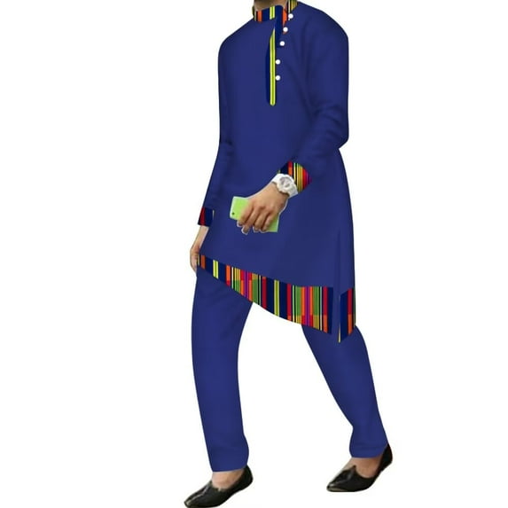 BAZINRICHE African Clothes for Men 2pcs Set Big and Tall Long Sleeve Shirt and Pants Dashiki African Mens Outfits