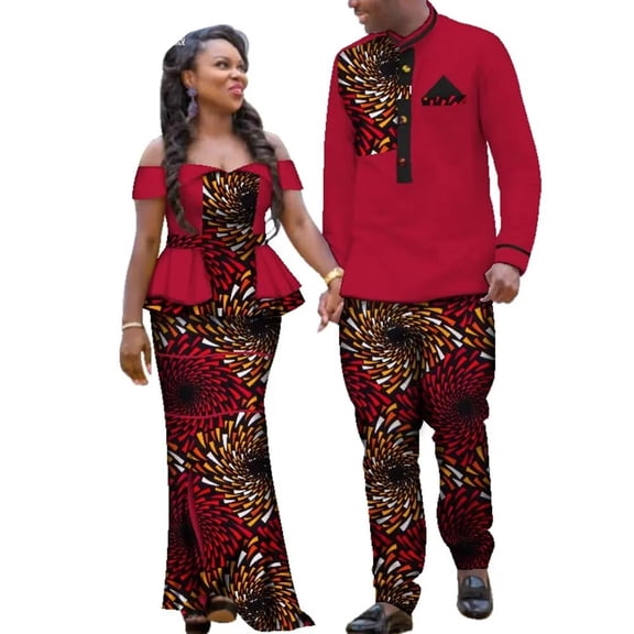 BAZINRICHE African Dashiki Clothes for Couple Patchwork Men Shirt Pant set Women Party Skirt set WYQ113