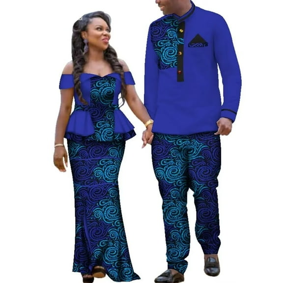 BAZINRICHE African Dashiki Clothes for Couple Patchwork Men Shirt Pant set Women Party Skirt set WYQ113