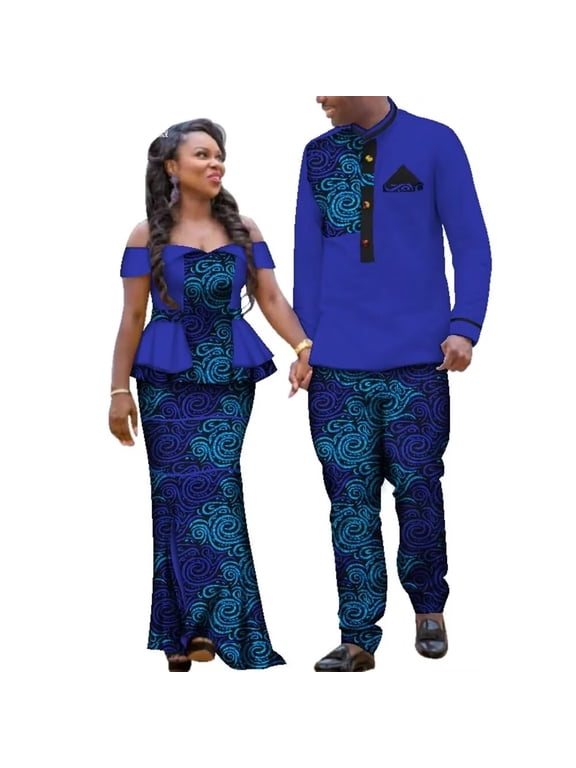African Dashiki Clothes for Couple Patchwork Men Shirt Pant set Women Party Skirt set WYQ113