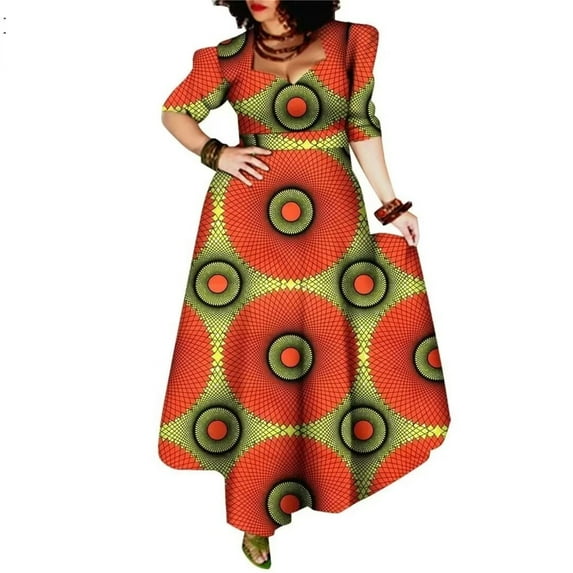 BAZINRICHE African Dresses for Women Cotton Elegant Party Ankara Robe WY092