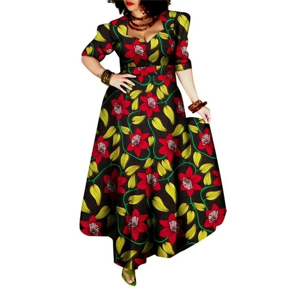 BAZINRICHE African Dresses for Women Cotton Elegant Party Ankara Robe WY092