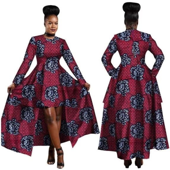 BAZINRICHE African Dresses for Women Kente Style Print Cotton Sexy Maxi Long Dress for Ladies African Clothes