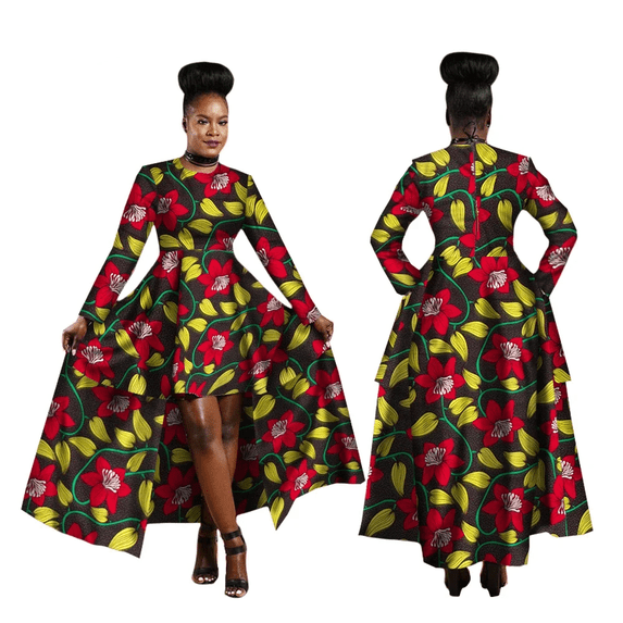BAZINRICHE African Dresses for Women Kente Style Print Cotton Sexy Maxi Long Dress for Ladies African Clothes