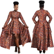 BAZINRICHE African Dresses for Women Kente Style Print Cotton Sexy Maxi Long Dress for Ladies African Clothes