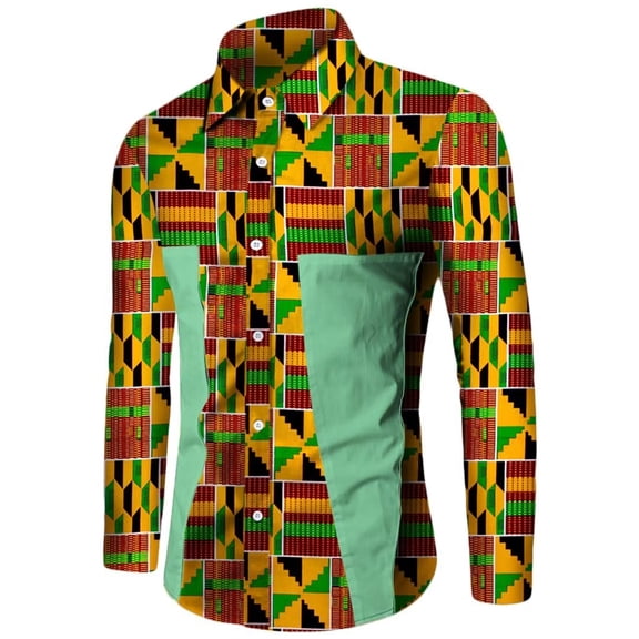 BAZINRICHE African Men Long Sleeve Shirts Top Causal Party Shirt WYN350