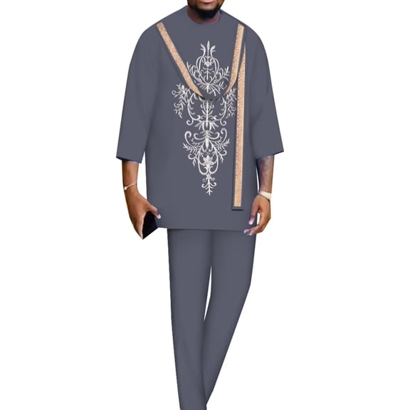 BAZINRICHE African Men Top Pants Set Causal Party Suit O-neck Summer WYN1944