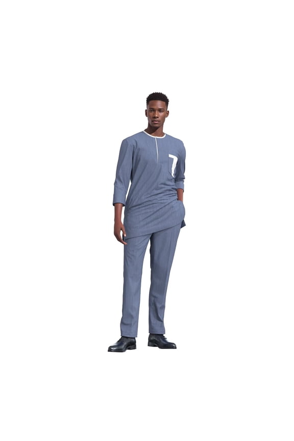 African Men's 2 Piece Outfit Cotton Traditional Dashiki Set Long Sleeve for Wedding Party