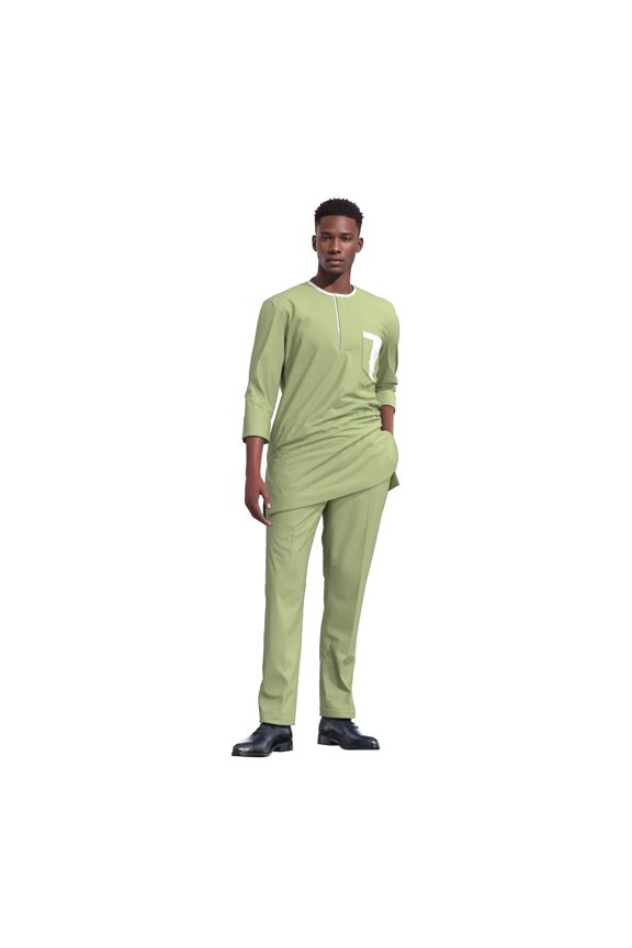 African Men's 2 Piece Outfit Cotton Traditional Dashiki Set Long Sleeve for Wedding Party