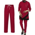 thumbnail image 1 of BAZINRICHE African Mens Clothing Dashiki 3/4 Sleeve Shirts Robe and Pants 2 Piece Set Tracksuit Outfits, 1 of 5