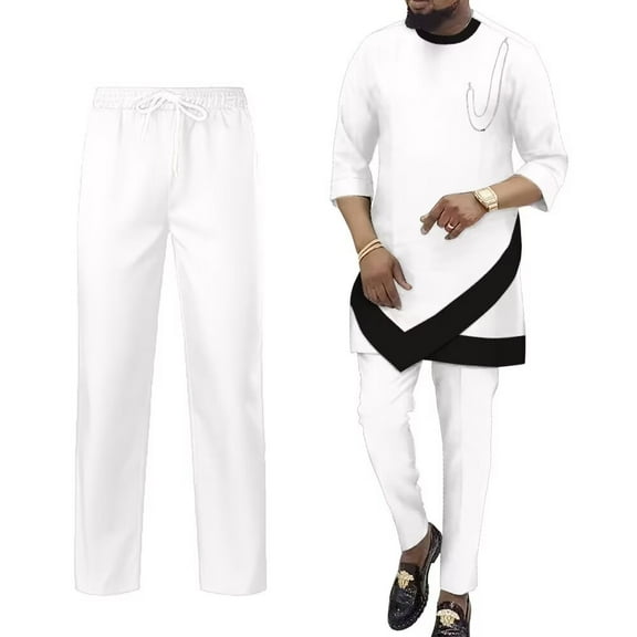 BAZINRICHE African Mens Clothing Dashiki 3/4 Sleeve Shirts Robe and Pants 2 Piece Set Tracksuit Outfits