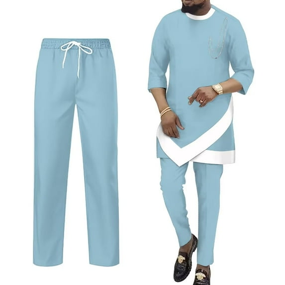 BAZINRICHE African Mens Clothing Dashiki 3/4 Sleeve Shirts Robe and Pants 2 Piece Set Tracksuit Outfits