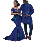 BAZINRICHE African Print Long Patchwork Dresses for Women Mens Top Shirt African Lovers Couple Clothing