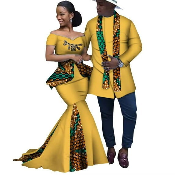 BAZINRICHE African Print Long Patchwork Dresses for Women Men's Top Shirt African Lovers Couple Clothing