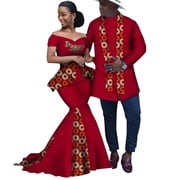 BAZINRICHE African Print Long Patchwork Dresses for Women Mens Top Shirt African Lovers Couple Clothing