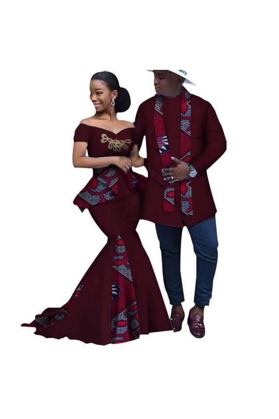 African Print Long Patchwork Dresses for Women Men's Top Shirt African Lovers Couple Clothing